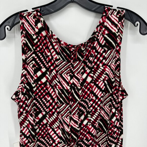 Calvin Klein Wide Leg Jumpsuit 8 Abstract Geometric Print Sleeveless Red Black - Picture 8 of 11